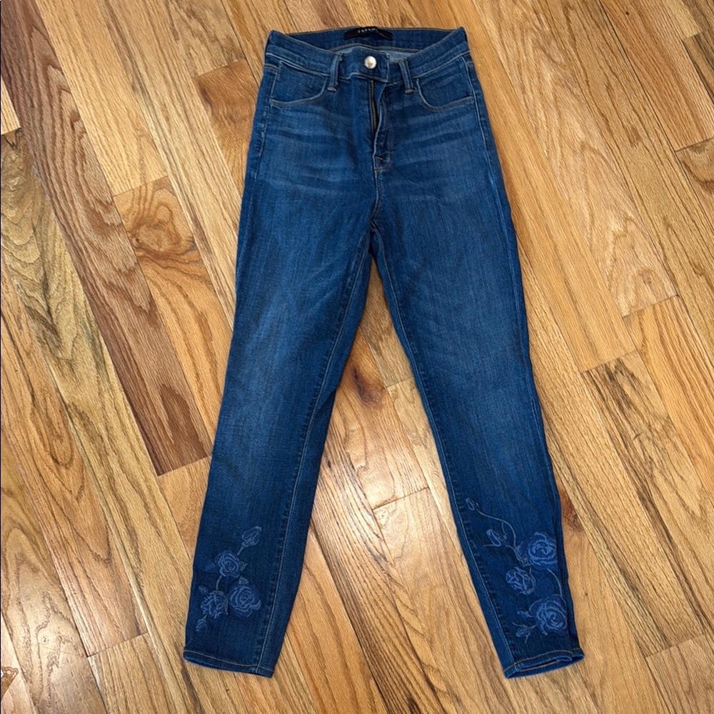 J brand - Women's Blue Jeans with Floral Embroidery (Size 25)